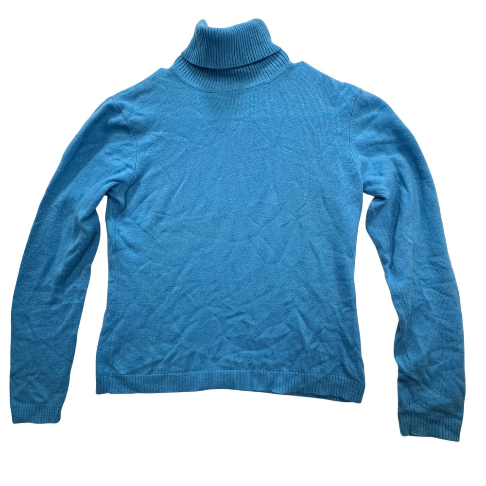 Marshall Field's Turtleneck Sweater Women PM Blue 100% Cashmere Luxury Classic